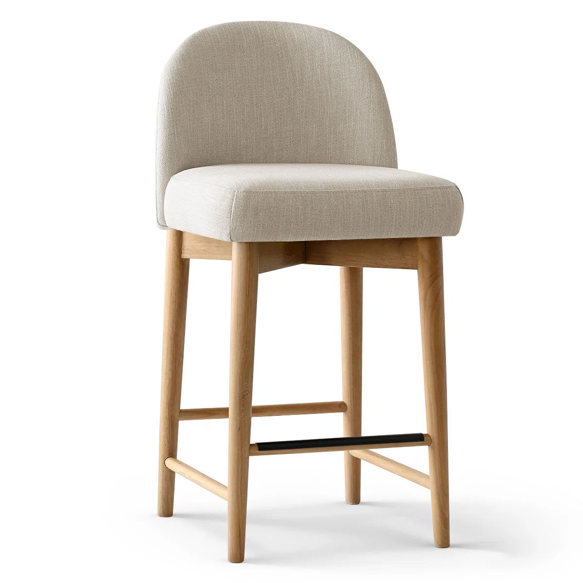 Upholstered Linen Blend Counter Stools with Solid Wood Legs (Set of 2) thumbnail 4